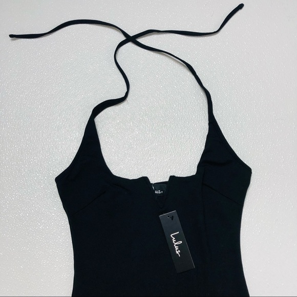 Lulus Ready or Notch Black Halter Bodysuit plunge Neckline stretchy knit body XS - Picture 11 of 11
